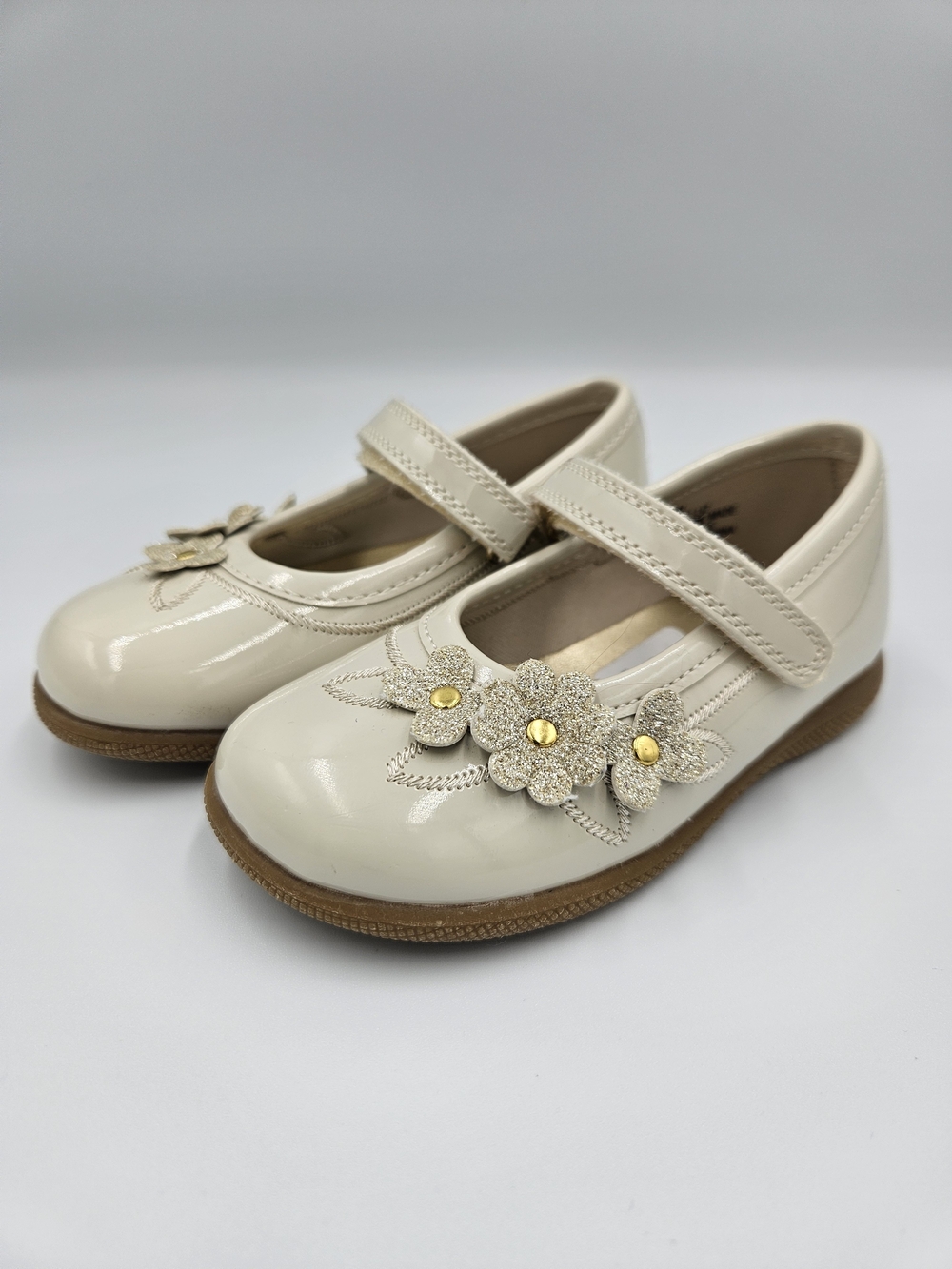 Rachel Shoes Girls Ivory Patent Mary Jane Dress Shoes Floral Size 7T